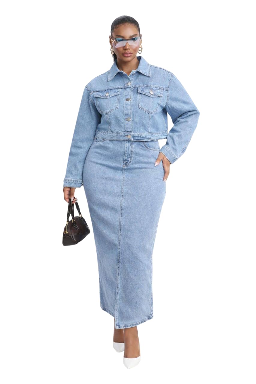 Women’s Plus Light Wash Denim Set