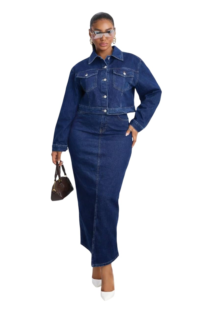 Women’s Plus Indigo Denim Maxi Set